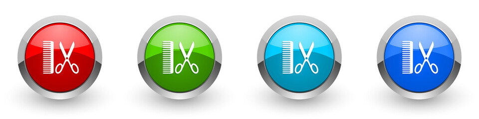 Leinwandbilder - Barber silver metallic glossy icons, red, set of modern design buttons for web, internet and mobile applications in four colors options isolated on white background