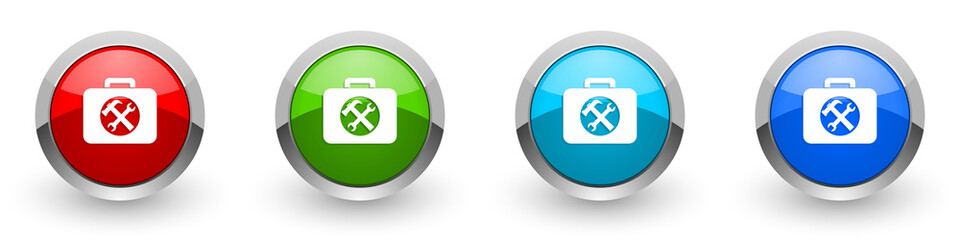 Leinwandbilder - Toolkit silver metallic glossy icons, red, set of modern design buttons for web, internet and mobile applications in four colors options isolated on white background