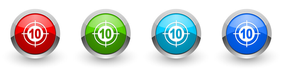 Leinwandbilder - Target silver metallic glossy icons, red, set of modern design buttons for web, internet and mobile applications in four colors options isolated on white background