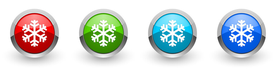 Aufkleber - Snow silver metallic glossy icons, red, set of modern design buttons for web, internet and mobile applications in four colors options isolated on white background