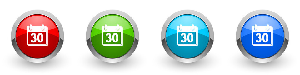 Poster - Calendar silver metallic glossy icons, red, set of modern design buttons for web, internet and mobile applications in four colors options isolated on white background