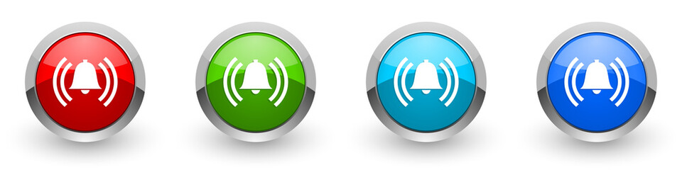 Leinwandbilder - Alarm silver metallic glossy icons, red, set of modern design buttons for web, internet and mobile applications in four colors options isolated on white background