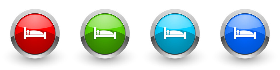 Poster - Hotel silver metallic glossy icons, red, set of modern design buttons for web, internet and mobile applications in four colors options isolated on white background