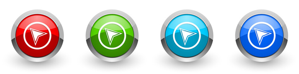 Poster - Navigation silver metallic glossy icons, red, set of modern design buttons for web, internet and mobile applications in four colors options isolated on white background