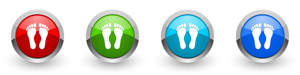 Poster - Foot silver metallic glossy icons, red, set of modern design buttons for web, internet and mobile applications in four colors options isolated on white background