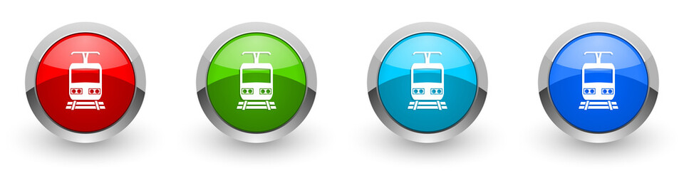Poster - Train silver metallic glossy icons, red, set of modern design buttons for web, internet and mobile applications in four colors options isolated on white background