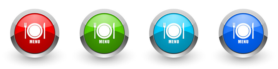 Leinwandbilder - Menu silver metallic glossy icons, red, set of modern design buttons for web, internet and mobile applications in four colors options isolated on white background