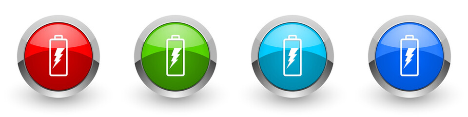 Aufkleber - Battery silver metallic glossy icons, red, set of modern design buttons for web, internet and mobile applications in four colors options isolated on white background
