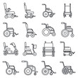 Human wheelchair icons set. Outline set of human wheelchair vector icons for web design isolated on white background