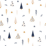 Seamless pattern with Christmas tree. Cute holiday print. Vector hand drawn illustration.