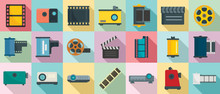 Filmstrip Icons Set. Flat Set Of Filmstrip Vector Icons For Web Design
