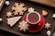 Cup of tea with Christmas gingerbread cookies