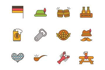 Sticker - collection oktoberfest icons line filled