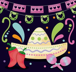 Sticker - mexican hat with maracas, mexican food