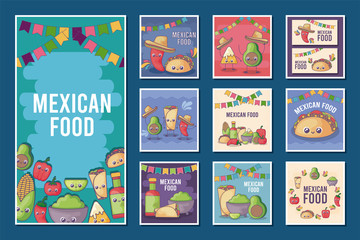 Canvas Print - set of card of Mexican food kawaii