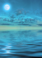 Wall Mural - moon night clouds. lunar sky  moon reflection water 3D illustration