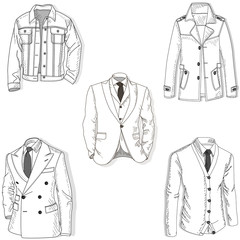 Collection of man business jackets. Different color combinations. Vector illustration