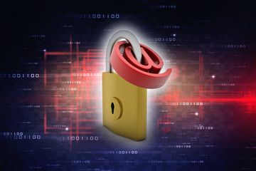 Sticker - 3d rendering E-mail symbol with lock. Internet security concept