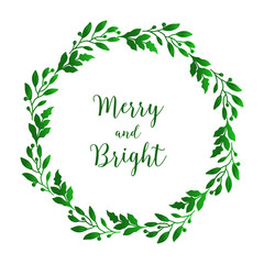  Banner merry and bright, with decoration border of green foliage frame. Vector