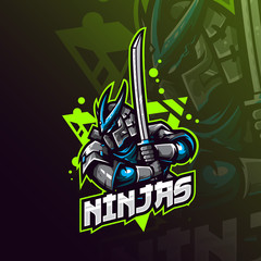 Wall Mural - ninja mascot logo design vector with modern illustration concept style for badge, emblem and tshirt printing. ninja illustration with sword.
