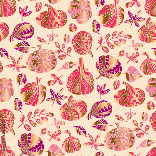 Fotomural Glamor ornamental autumn pumpkin seamless pattern