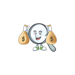 Sticker - With money bag design magnifying glass cartoon character style.