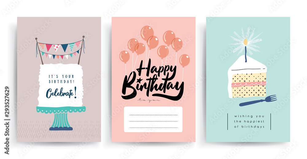 Set of birthday greeting cards design - obrazy, fototapety, plakaty 