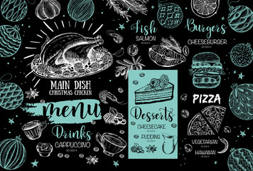 Poster - Christmas restaurant menu. Sketch illustration. Vector.