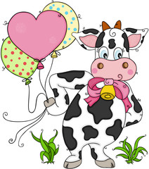 Wall Mural - Cute cow holding a set of balloons