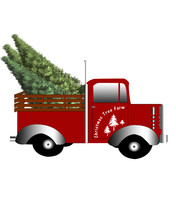 Red Tree Farm Truck Isolated On White Background; Christmas Tree Clipart