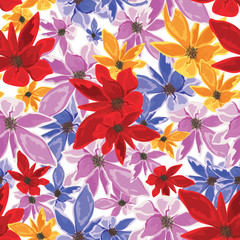 Poster - Colorful flowers decorated seamless pattern background with watercolor effect.