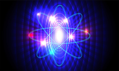 Poster - Science and technology concept, atomic sturcture with nucleus on blue abstract background.