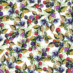 Poster - Creative flowers decorated seamless pattern background with watercolor effect.