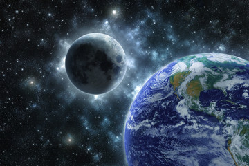 Wall Mural - Moon and the Earth Elements of this image furnished by NASA