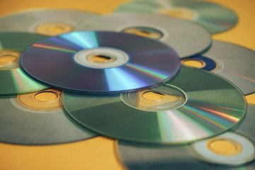 Aufkleber - Close up Beautiful Old dirty CDs,DVD on yellow background.
