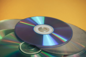 Aufkleber - Close up Beautiful Old dirty CDs,DVD on yellow background.