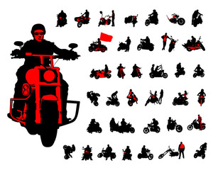 Sticker - Set of motor bike and man white background