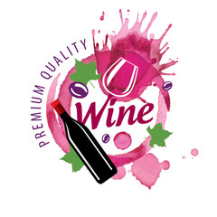 Sticker - Vector logo of red wine splashed on white background