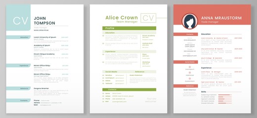 personal resume template. artistic profile, professional cv forms and minimalist resumes mockup vect