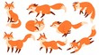 © Tartila - Cartoon red fox. Funny foxes with black paws, cute jumping animal vector illustration set