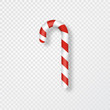 © Liubov - Candy cane isolated on transparent background. Realistic red and white xmas candy cane. Merry Christmas design element for greeting cards, poster, banner, invitation. Vector illustration