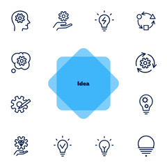 Sticker - Idea line icon set. Bulb, gear, brain work. Processing concept. Can be used for topics like intelligence, business, startup