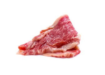 Fresh raw beef meat slices isolated over white background