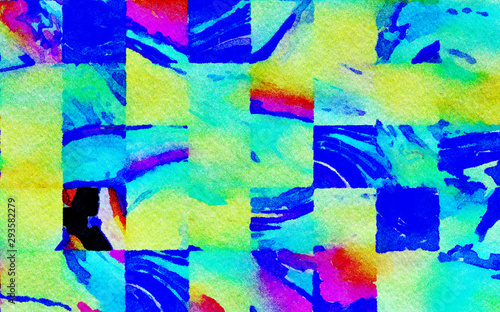 Abstract artistic watercolor background, wet splashes and strokes of paint on...