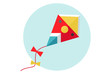 Kite vector illustration. Flat kite icon. Red kite in the sky. Makar Sankranti festival.