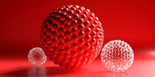 Red And Transparent Glass Balls Against Red Background. 3d Illustration