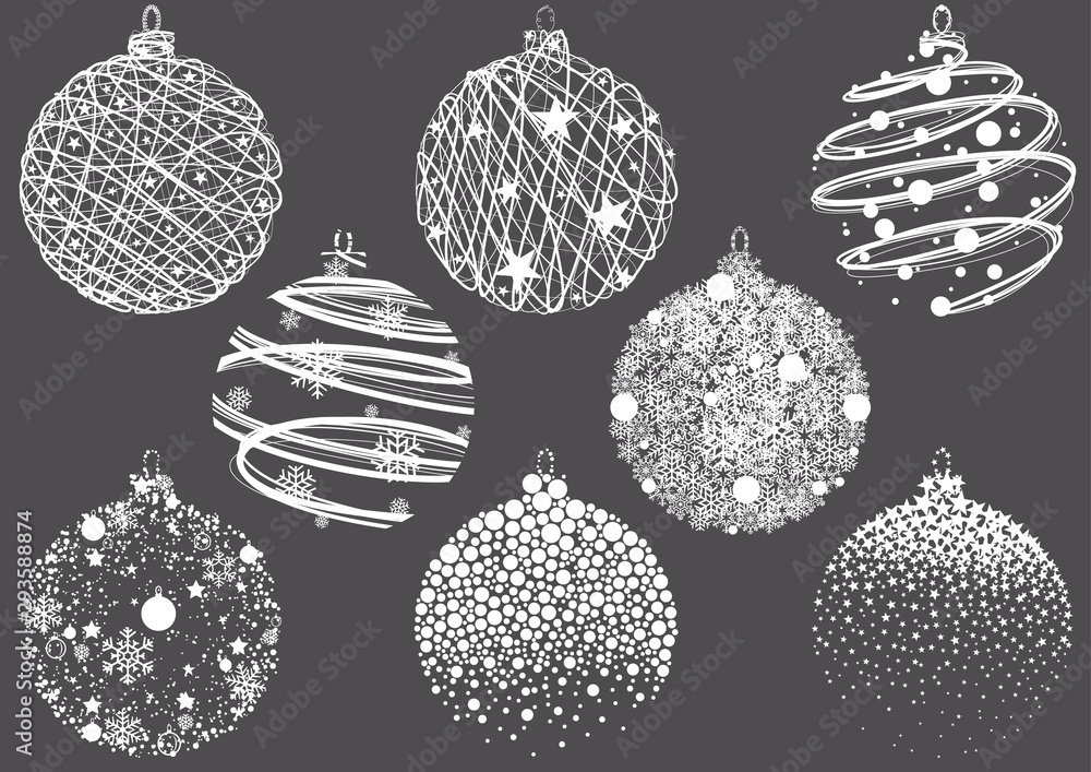Set of Abstract Christmas Balls Drawings - Modern Design Element Illustrations for Your Xmas Project, Vector - obrazy, fototapety, plakaty 