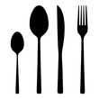 Realistic illustration of cutlery silhouettes - knives and forks with spoon, isolated on white background, vector