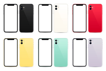 Wall Mural - new modern high detail smartphone all line color with a blank screen and back with a camera isolated
