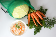 Sauerkraut With Ingredients In A Grid For Vegetables. Fermented Foods Rich In Vitamin C.